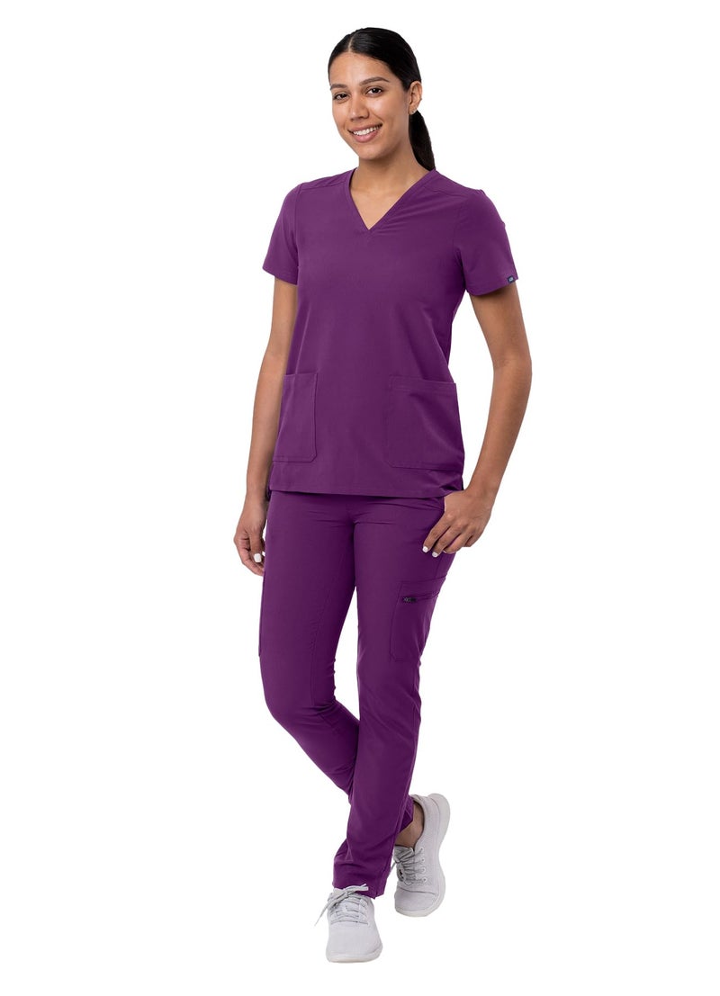 Adar Uniforms Adar Addition Scrubs Set for Women - Stretch V-Neck Scrub Top & Skinny Cargo Scrub Pants, 10 Pockets - A9200 - Eggplant - L - Image 5